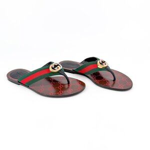 Gucci Kika Red Interlocking GG Thong Flip Flop Sandals Flat Size 39 US 9 Women's